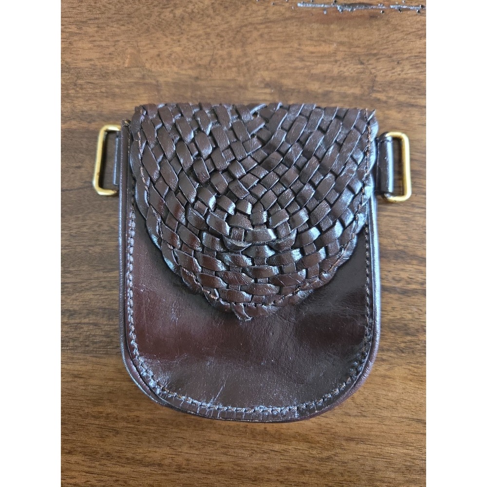 VTG Genuine Leather 1"Belt Pouch W/ 1" Loops Braided Magnetic Flap Dark Brown